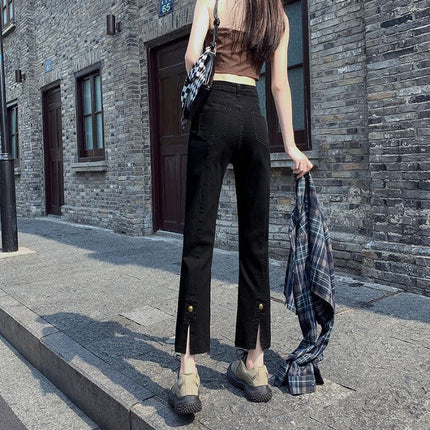 Spring 2025 New Rear Split Design Sense Niche All-match Jeans Women's Small Straight Pipe Pants JEANS