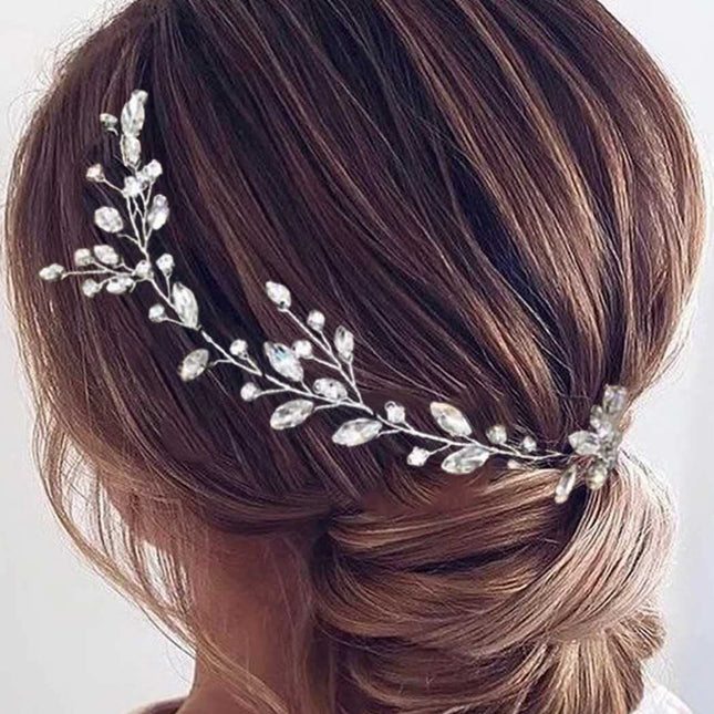 Europe and the United States cross-border horse eye diamond bride handmade rhinestone hair chain hair band headdress Amazon crystal silver leaf hair accessories