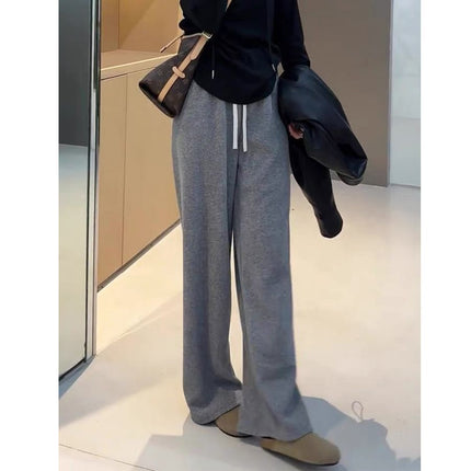 Gray Casual Towel Pants 2025 New Autumn and Winter Women's Velvet Thickeneded Drawstring Lazy and Relaxed Loose Wide-Leg Pants