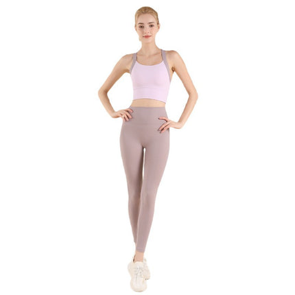 Contrast Color High-Intensity Fitness Yoga Suit for Women with Cross-Back, High-Waist and Hip-Lifting Pilates Running Tight Yoga Suit