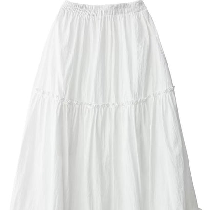 2025 New Summer Style Ear-Hem Elastic Waist Long Gentle Style A-Line Skirt Women's Hem Lace Splicing Skirt