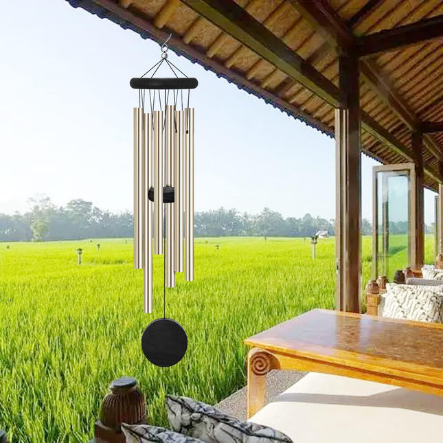 Cross-border hot-selling wooden wind chimes with 6 aluminum tubes home craft wooden wind chimes courtyard decoration craft gifts wholesale
