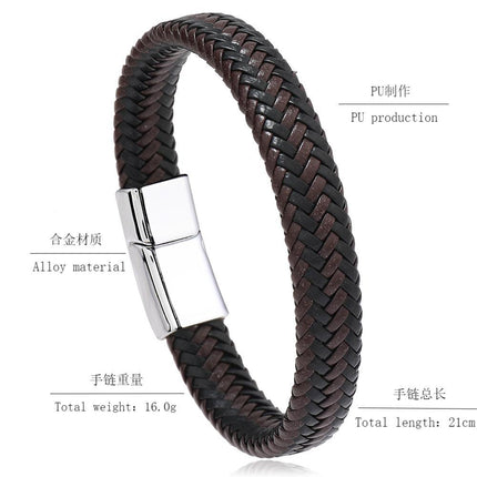 Cross-Border European and American Couple's Best-Selling Leather Bracelet, Niche Men's and Women's Leather Rope Magnetic Buckle Bracelet, Trendy and Simple