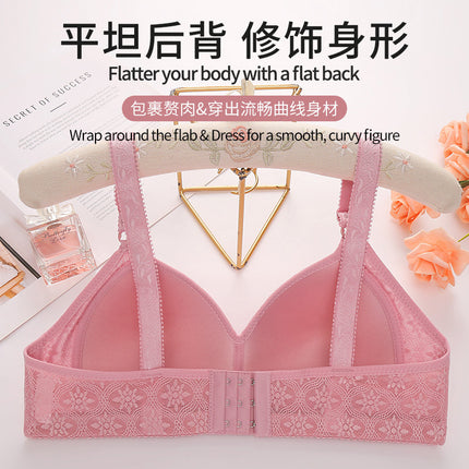 New Large Size Jacquard Thin Cup Three-Breasted Middle-Aged and Elderly Push-Up Full-Cup Bra Non-Magnetic and Wire-Free Sexy Underwear