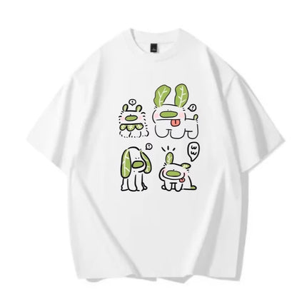 Pure Cotton Puppy Print Gray Short-Sleeved T-Shirt for Women 2026 New Design Niche American Style Loose Half-Sleeved Top