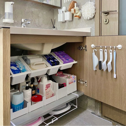 Bathroom Cabinet Layered Partition Shelf Storage Basket Punch-free Telescopic Rod Storage Shelf Lower Sink Artifact