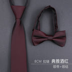 8cm elegant burgundy zipper tie + bow tie