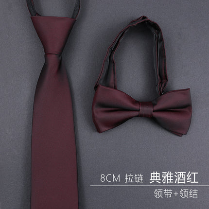 Burgundy Groom Wedding Burgundy Groomsman Formal Business Zipper Knot-Free Men's Tie Wedding