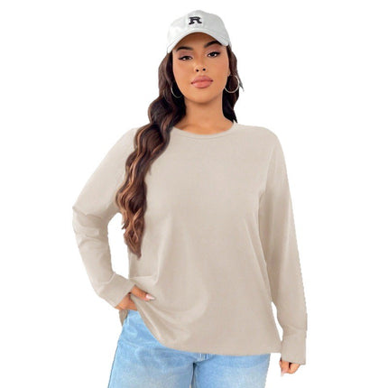 Foreign Trade Cross-Border European Size New Round Neck Black Women's Amazon Threaded Velvet Brushed Top European and American Large Size