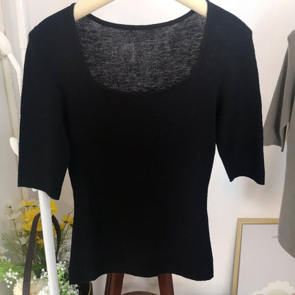 Women's Clothing Factory Unica Same Style Summer Seamless Wool Direct Selling Mid-Sleeve Thin Knitwear Design Top for Women