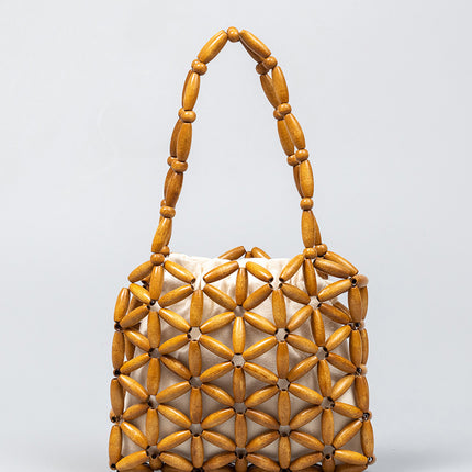 Hand-Woven Bags for Women, Cross-Border Commuting Small Bags, High-End Exquisite Wooden Bead Bags, Export Handbags, Women's Summer Bags