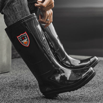 Rain Boots Men's Medium-High Outdoor Labor Protection Water Boots Men's Thick-Soled Construction Site Rain Boots Non-Slip Kitchen Rubber Shoes Waterproof Car Wash Shoes