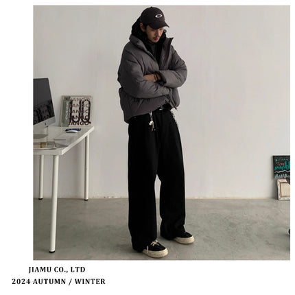 JIAMU American Baggy Retro Covers Trendy Brand Profile Casual Pants for Men and Women Japanese Washed Wide Legs