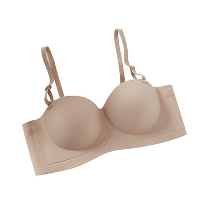 Women's Strapless Bra with Detachable Seamless Half-Cup Design for Small Busts, Wireless Push-Up Bra