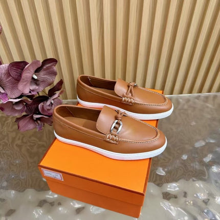 High-End Version of 2025 Autumn and Winter New Style Genuine Leather Metal Buckle Flats-Soled Men's and Women's Same Style Slip-On Lazy Loafers