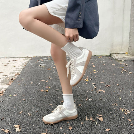 Genuine Leather German Training Shoes for Women 2026 New Retro Versatile Color-Blocking Casual Sports White Sneakers Flat-Soled Running Shoes
