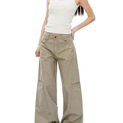 2025 Summer New Style American-Style Loose-Fitting Slimming Casual Patchwork Floor-Length Wide-Leg Pants Loose Long Pants