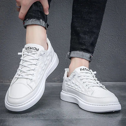 Men's Sneakers, White Shoes, Crocodile Pattern Leather Shoes, 2021 Autumn New Style, Versatile Casual Shoes, Soft-Soled Trendy Shoes
