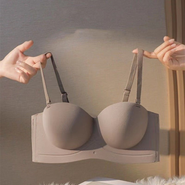 Half-Cup Seamless Strapless Bra with Beautiful Back, Wireless Push-Up Bandeau, Adjustable Sexy Bra with Detachable Shoulder Straps for Women