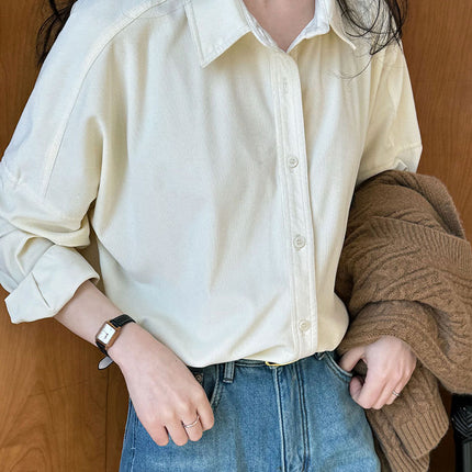 Lushi Japanese-Style Minimalist Thickened Brushed Corduroy Shirt for Women 2025 Autumn Inner Layering Base Shirt 3378