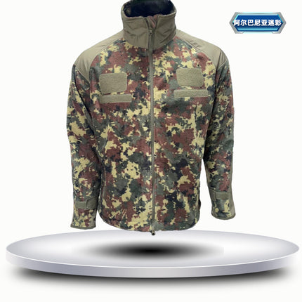 Autumn and Winter Camouflage Outdoor Men's Stand-Collar Fleece Jacket with Magic Chest Patch, Tactical Outdoor Sports Thickened Warm Clothing
