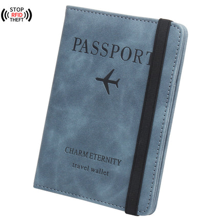 Rfid Anti-Magnetic Passport Holder Amazon Passport Book English Airline Ticket Holder Multi-Card Slot Elastic Band Passport Cover Leather