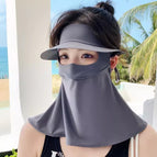 [sun protection/nylon hat with empty top and brim vinyl long mask] dark gray