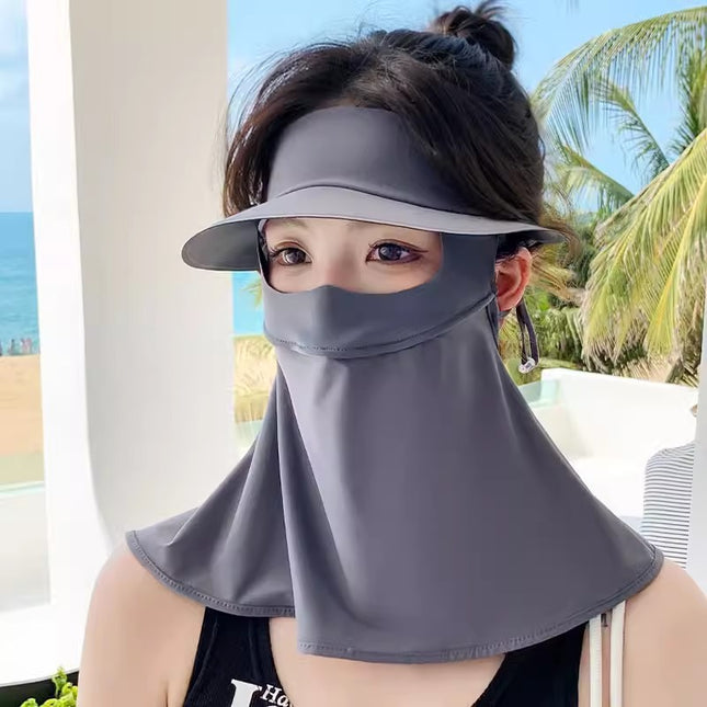 Sunscreen Cap Women's Summer Full Face Sunshade Anti-UV Riding Ice Silk Cool Sense Breathable Mask Neck Protection Integrated Cap