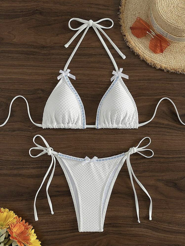 2025 European and American New Sexy Bikini Bikini Split Swimsuit for Women Small Fresh Solid Color Cross-border Special