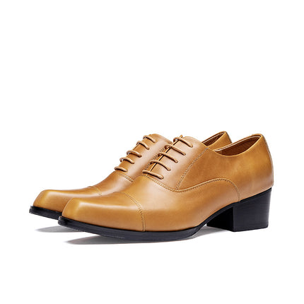 One-piece delivery high-grade British style square toe leather shoes men's high heels top layer cowhide Brown height increasing Guangzhou leather shoes
