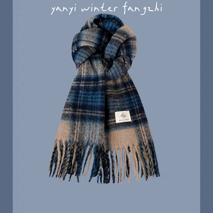 Imitation Cashmere Autumn and Winter Scarf Collection Plaid Scarf Women's Winter Thickeneded Warm Shawl Pure Color Student Scarf Cross-Border