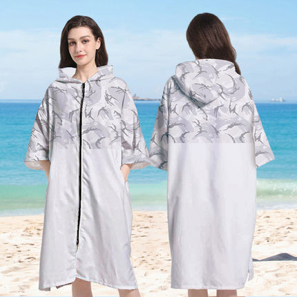 in stock Wholesale and Retail Quick-drying Pocket Zipper Cardigan Bathrobe Swimming Towel Clothes Portable Hooded Wearing Poncho