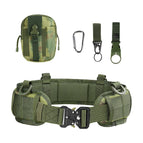 Belt + waistband + waist bag + water bottle buckle + keychain + carabiner (ruins camouflage)