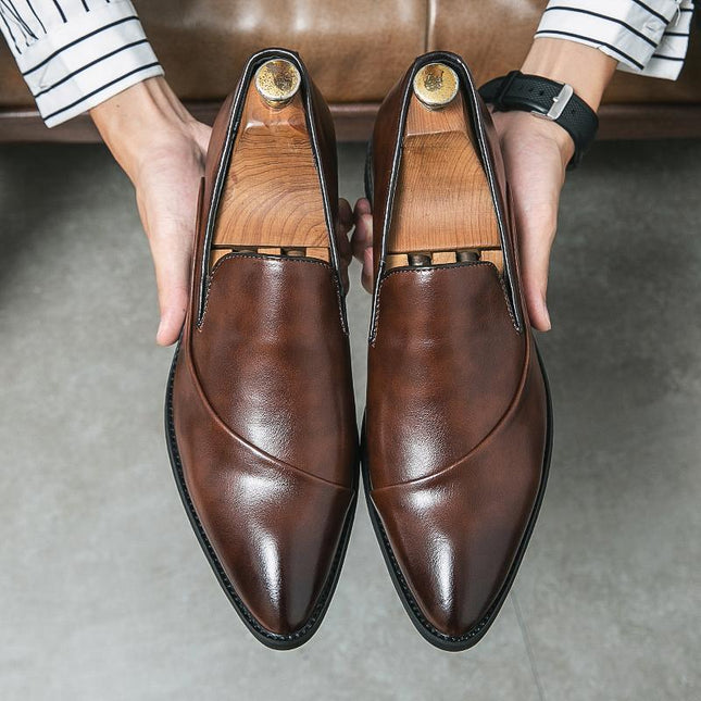 Summer Leather Shoes Men's Single Layer Leather Breathable Soft Bottom Soft Face Work Suit Black Heightening Business Dress Shoes