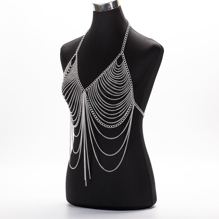 European and American Exaggerated Aluminum Chain Multi-layered Tassel Body Chain Women's Fashion Nightclub Dance Performance Disco Clothing Body Chain