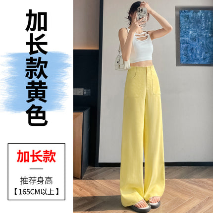 2025 New Summer Style Tencel Linen Wide-Leg Pants Ice Silk High-Waist Sun Protection Cotton and Linen Casual Pants for Women