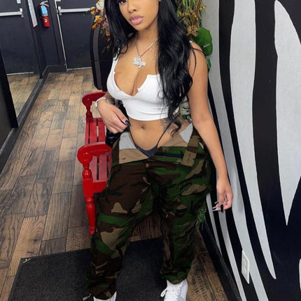 Spot supply European and American College explosions jeans high waist micro-elastic large size fat pants foreign trade camouflage pants