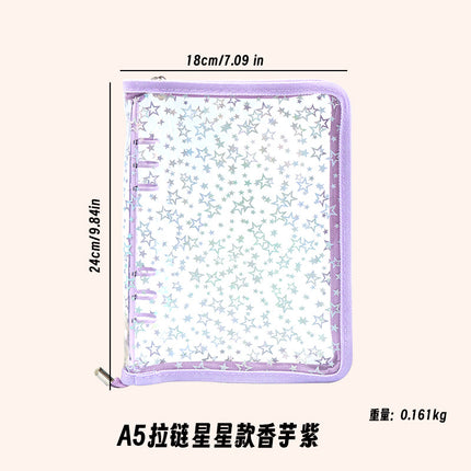 Japanese A5 Transparent Loose-leaf Black Glitter Zipper 6-hole Notebook Ins Style Star Chaser Ledger PVC Case