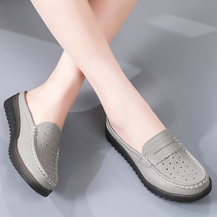 Muller Shoes 2024 Non-Slip Half-Slip Mom Shoes with Soft Soles, Perforated Women's Loafers, Low Heel, Hollow Design, Flat Comfortable Shoes