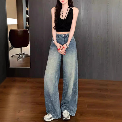 Stylish Star-Studded Wide-Leg Jeans 2026 Spring and Autumn Petite High-Waisted Loose High-End Floor-Length Pants