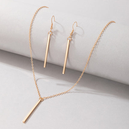European and American Cross-border Simple High-end Rectangular Pendant Necklace Earrings suit Combination Fashion Light Luxury Women's Jewelry