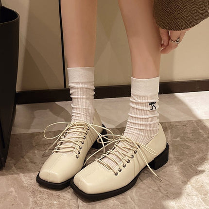 French Square Toe Mary Jane Small Leather Shoes for Women 2025 Spring Niche Large Size High Heels Retro Thick Heel Ballet Shoes