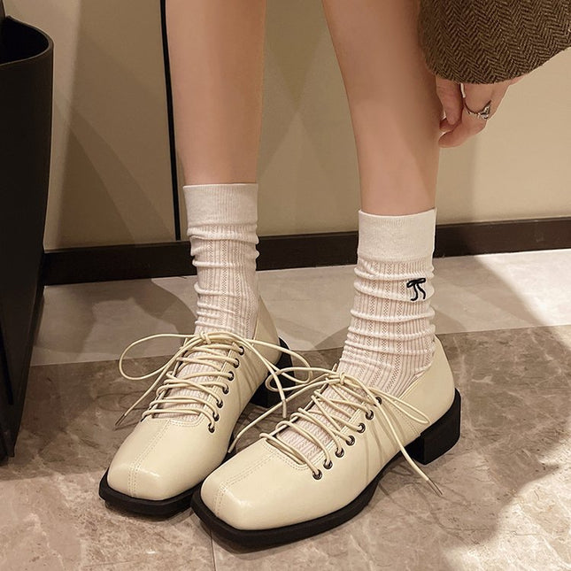 French Square Toe Mary Jane Small Leather Shoes for Women 2025 Spring Niche Large Size High Heels Retro Thick Heel Ballet Shoes