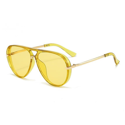 European and American Fashion Double Bridge Sunglasses Aviator Style Versatile Glasses Large Frame Retro Fluorescent Green Sunglasses for Men