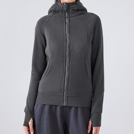Sports Sweatshirt Jacket Autumn and Winter New Color Jacket Zipper Hooded Fleece-Lined Thickeneded Warm Running Fitness Yoga Wear for Women