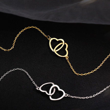 Japanese and Korean Style Ins Cold Style Metal Alloy Peach Heart Double Heart Necklace Women's Ring-Link Small Love Necklace