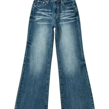 American Retro Washed White Straight Jeans Spring New Sexy Low-Waisted Loose Wide-Leg Pants Floor-Length Pants