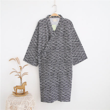 Couple's Pure Cotton Gauze Kimono Nightgown Spring and Summer Japanese Nightgown Men's Sweat Steamed Bathrobe Thin Women's Nightgown