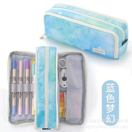 Oxford Cloth Double-Open Pencil Case, Large Capacity Stationery Box, Thickened, Wear-Resistant, Waterproof Pencil Bag for Students, Suitable for Middle and High School Students