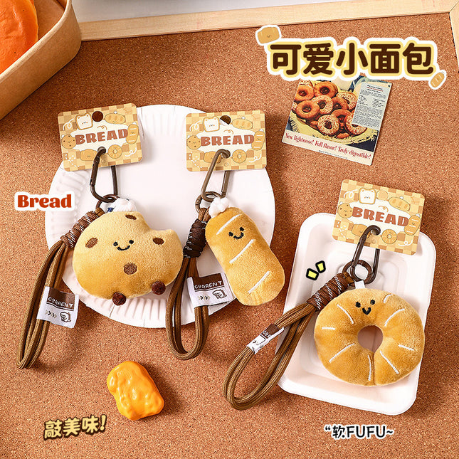 Mo Yan Plush Cute Bread Pendant Rope Series Student Backpack Decoration Gift Doll Keychain